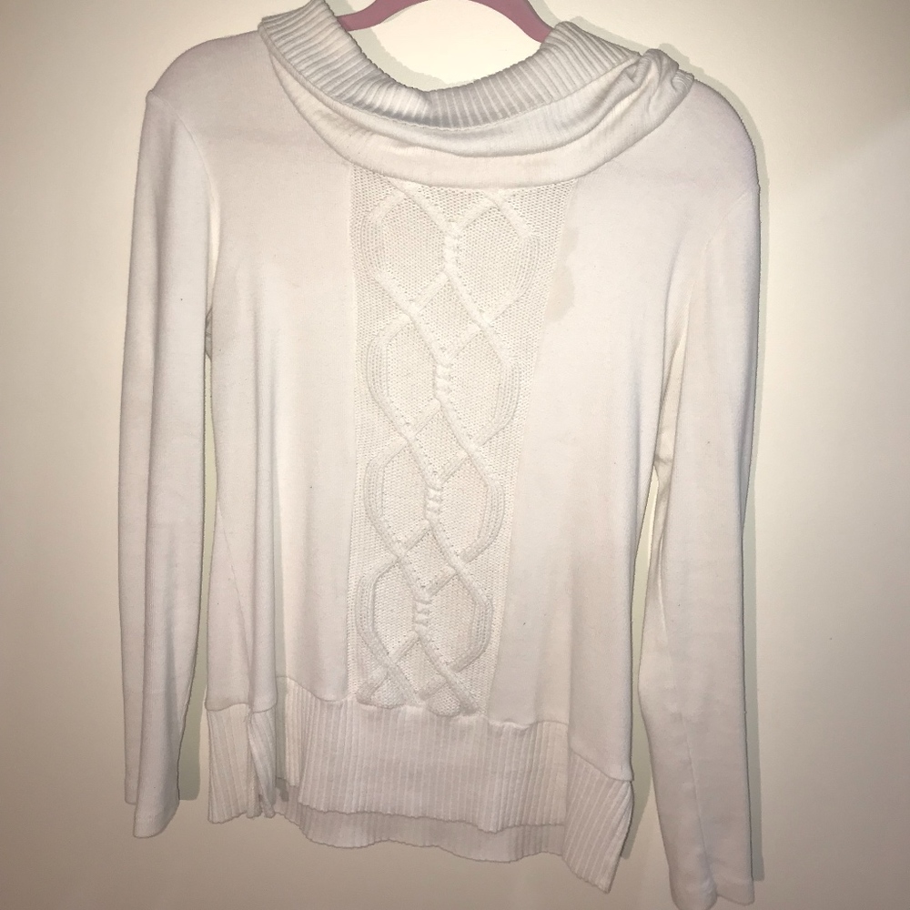 Long Sleeve Cotton Knit White Sweater